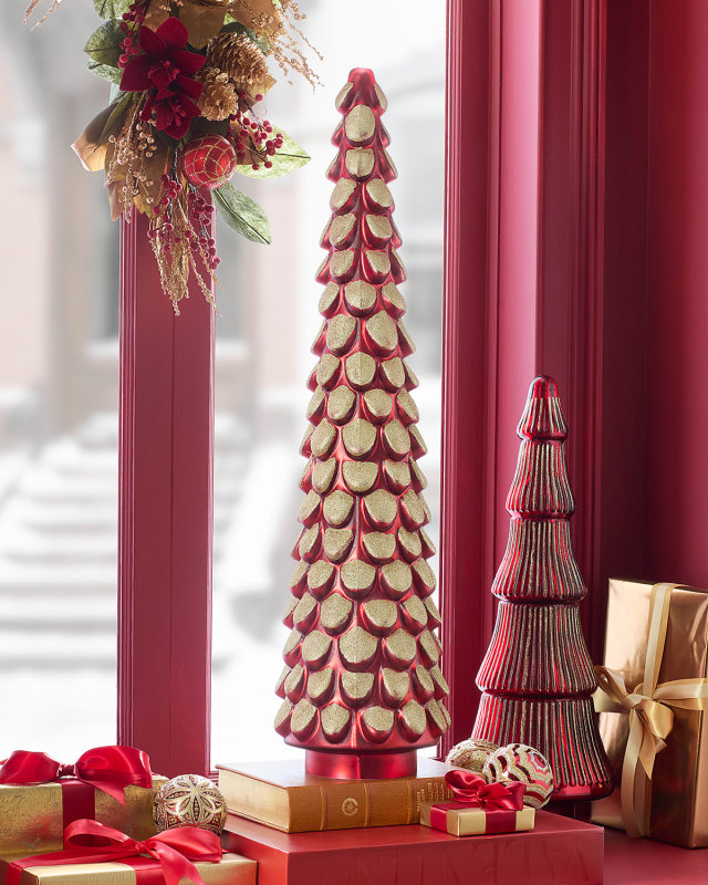 Matte Red Glass Tree with Golden Glitter